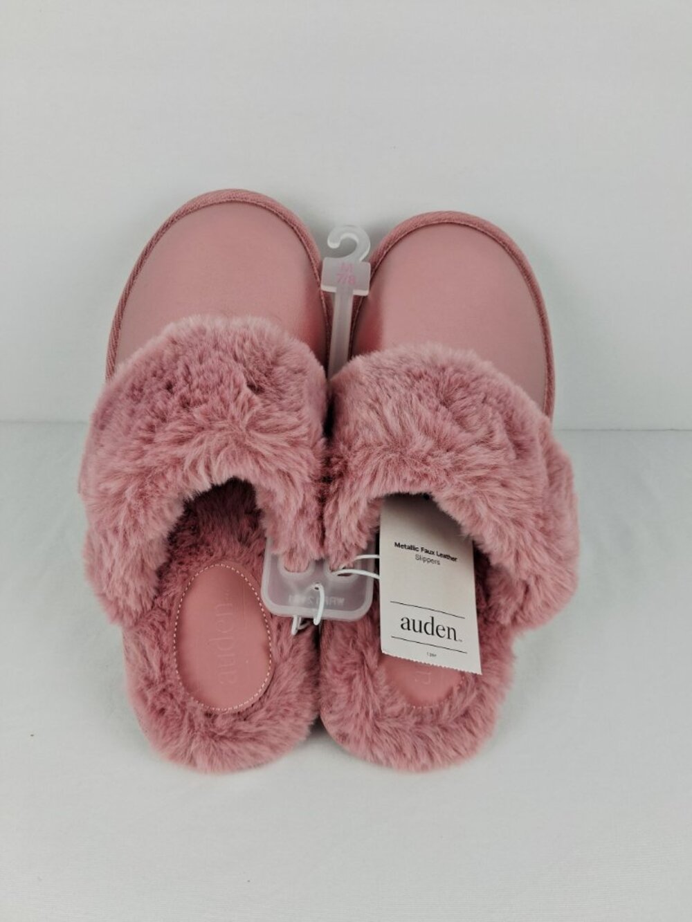 Metallic Faux Leather Slippers With Plush Lining Pink Size M (7/8) By Auden - Picture 2 of 11